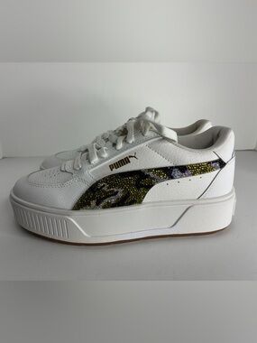 Custom Rhinestone Camo Puma White Platform Sneakers with